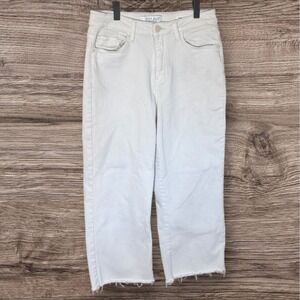 Judy Blue Wide Leg Crop Jeans 5/27 Frayed Hem High Rise Denim White #JB88442